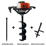 Perfurador de Solo a Gasolina 52cc com Broca 80x20cm + Broca de Plantio + Extensor 60cm Carbon Fak