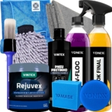 Kit Para Lavar Moto Shampoo V-Floc Cera Tok Final Vonixx Aplicador Vonixx Luva Microfibra Pano Pincel