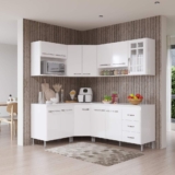 Armário de Cozinha Modulada Completa Fidelitá Viena 6 Peças 340cm 12 Portas 3 Gavetas Com Tampo Branco