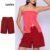 Lovito Shorts Alfaiataria Vermelho Elegante com Pregas Femininos LB1061BRL1091