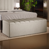 Calçadeira Recamier Baú Para Cama De Casal King Dália 195×50 cm W01 Linho Bege – Lyam