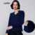 Lovito Blusa Azul  Social Gola Manga Longa com Elastico na Manga Elegante Lisa Feminina LB905BRL935
