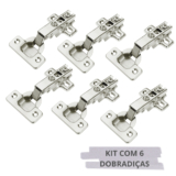 Kit 6 Dobradiças Reta Porta Armário Móveis 35mm