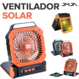 JMJN Ventilador Portátil com Recarga Solar e Power Bank – Fácil de Carregar, Ideal para Acampamentos e Viagens