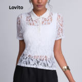Lovito Blusa Rendinha Casual Lisa Feminina BLB512BRL542