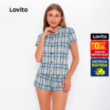 Lovito Pijama Feminino Conjunto Blusa e Shorts Xadrez PJB303BRL332