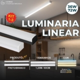 Luminária Linear Inteligente 72W 36W Preto ou Branco 120CM 60CM 3 Tons de Luz Bivolt