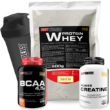 Kit Whey Protein Concentrado 500g + BCAA 100g + Power Creatina 100g + Coqueteleira – Bodybuilders