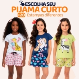 Pijama Infantil Menina Manga Curta com Estampas Fofas e Conforto Roupa de Dormir Criança Feminino Verão Calor. L05