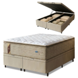 Cama Box Baú Colchão Casal Queen Probel Molas Guarda Costas Max Pillow Top 158x198x81cm Bege/Branco