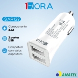 Carregador Veicular Carro Duplo Usb Cinza 38w 20w Branco