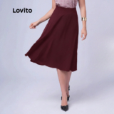 Lovito Saia Midi Rodada Modesta Feminina Lisa SKB412BRL441