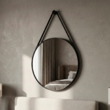 Espelho Adnet Suspenso 60cm Redondo Decorativo Alça de Couro + Pino Pendurador – Casa Domo
