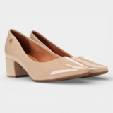 Scarpin Vizzano Verniz Salto Grosso Bico Fino – Bege