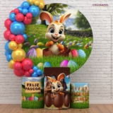 Kit Painel Redondo e Cilindro Capa Decoração Páscoa Veste Fácil Sublimado Em Tecido
