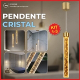 Luminária Pendente Cristal Led Tubo Dourado Ajustável Luz Frita Neutra e Quente Bivolt