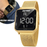 Relógio Mormaii Unissex Digital Quadrado Dourado Prova Dágua