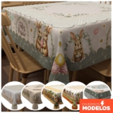 Toalha de Mesa Quadrada Decorativa de Páscoa Mesa Posta para 4 Lugares 1,40×1,40m