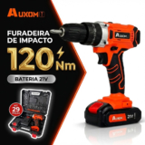 AUXOM Furadeira Parafusadeira de Impacto 21V Profissional 120Nm Kit 29 Peças + Maleta Bivolt