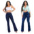 Kit 2 Calças Jeans Feminina Flare Levanta Bumbum Cos Alto Com Lycra Boca De Sino
