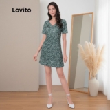 Lovito Vestido Curto Feminino Estampa Coração e Decote V DRB7BRL036