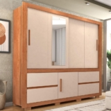 Guarda-Roupa com Espelho 3 Portas de Correr 4 Gavetas Optimus Lux Caemmun