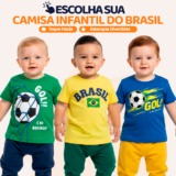 Camiseta Bebê Brasil Copa do Mundo 2026 Roupa Infantil Seleção Brasileira Confortável Algodão Amarelo, Azul, Verde. L12