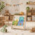 Porta Livro Infantil Montessori MDF com Bolsos em Tecido Organizador de Livros para Quarto Bebê