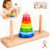 Brinquedo Pedagogico Torre De Hanoi Torre Empilhar Madeira Pinos Educativo Desafio Cores TEA Autismo