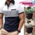 Camisa Polo Masculina Casual Botão De Manga Curta Listrada Com Blocos De Cores