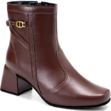 Bota Feminina Lumiss Detalhe Metal Cano Curto Salto Bloco Baixo Marrom