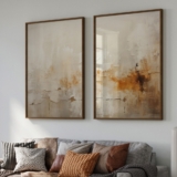 Quadro Decorativo Abstrato Reflexo do Outono 2 Telas Díptico Sala Quarto Escritório Decoração