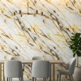 Papel De Parede Mármore Branco e Dourado 10m x 45cm Lavável Vinílico Autocolante Para Quarto e Sala