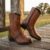 Bota Feminina Estilo Country Western Cano Curto Confortável Antiderrapante Com Zíper
