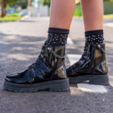 Bota Coturno Infantil Feminina Meninas Corrente Pingente Borboleta Preto Verniz Original