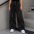 Calça Jeans Juvenil Feminina Wide Leg Destroyed Estrela Preto/Azul Claro