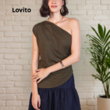 Lovito Blusa Elegante Franzida Um Ombro Só Moda Feminina BRTKB1405BRL1435
