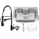 Cuba Pia Cozinha Gourmet Aço Inox 304 Luxo Prata Escovado 60x42cm + Torneiras gourmet Barra duplo