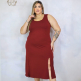 Vestido Feminino Regata Midi Fendas Frontais Plus Size Estiloso mid size verão curve