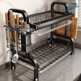 YESOP Escorredor De Pratos 2 Andares Inox Preto Com Porta Talheres E Bandeja Cozinha Organizador