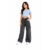 Calça Jeans Infantil Menina Wide Leg Cargo Alta Larga Pantalona Preto Grafite