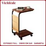 Mesa Lateral com Rodinhas e Porta Objetos – Mesa de Apoio Multifuncional para Notebook e Café
