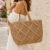 Bolsa Tote Feminina Grande Tipo Palha com Trama Geométrica Alças Longas Forro Interno Praia LV2602