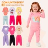 Kit 4 ou 8 Peças de Roupas para Bebê Menina (Body Longo+ Calça Mijão) Conjunto Body + Calça Roupa Infantil
