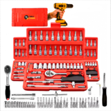 Kit Jogo Chave Catraca Reversível 1/4Pol. Aço Cr-V Cromo Vanádio Soquetes Bits 46 Peças + Maleta