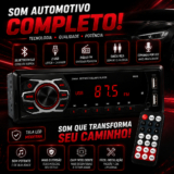 Som Rádio Para Carro Automotivo Com Bluetooth Mp3 Usb 2 Ano Garantia