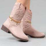 Bota Infantil Feminina Meninas Texana Boiadeira Rosa Estrelas Com Pingente