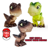Kit 3 Mini Bonecos Articulados 12cm Baby Dinossauro Jurassic World Universal Dino T-Rex Preto Pupee