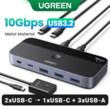 UGREEN 10Gbps USB C KVM Switch 3.2 Switcher Para Teclado PC Mouse Impressora EScanner 2PCs Compartilhando 4 Dispositivos