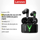 Lenovo LP6 Fone De Ouvido Bluetooth Sem Fio Microfone HD de modo duplo para jogos